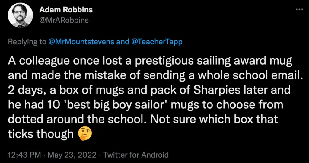 Tweet by Adam Robbins